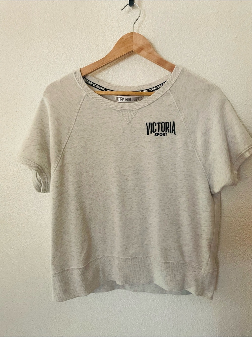 Victoria's Secret Sport Short Sleeve Heather Gray Sweatshirt Size Large
